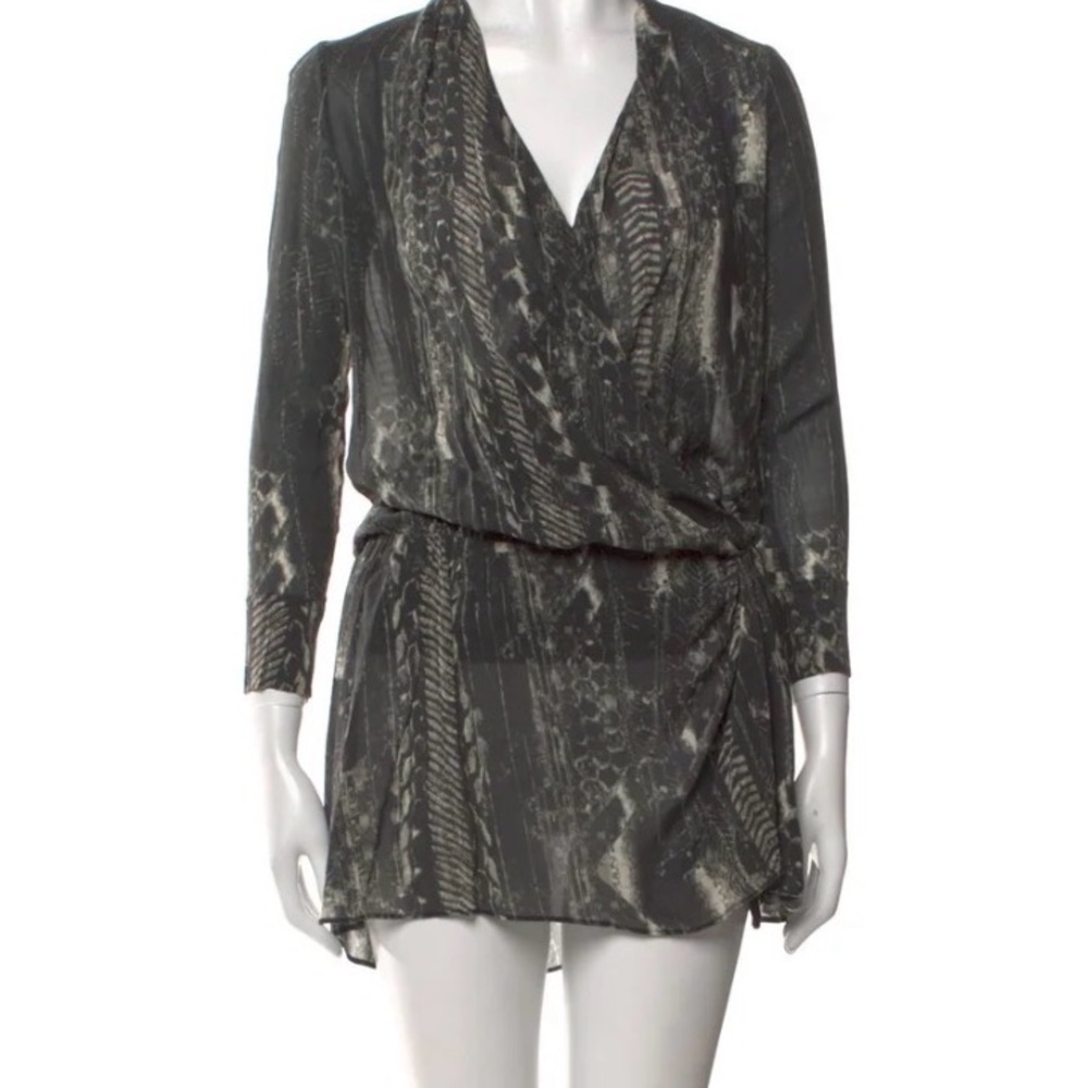 IRO flamen draped printed silk crepe de chill mini wrap dress small